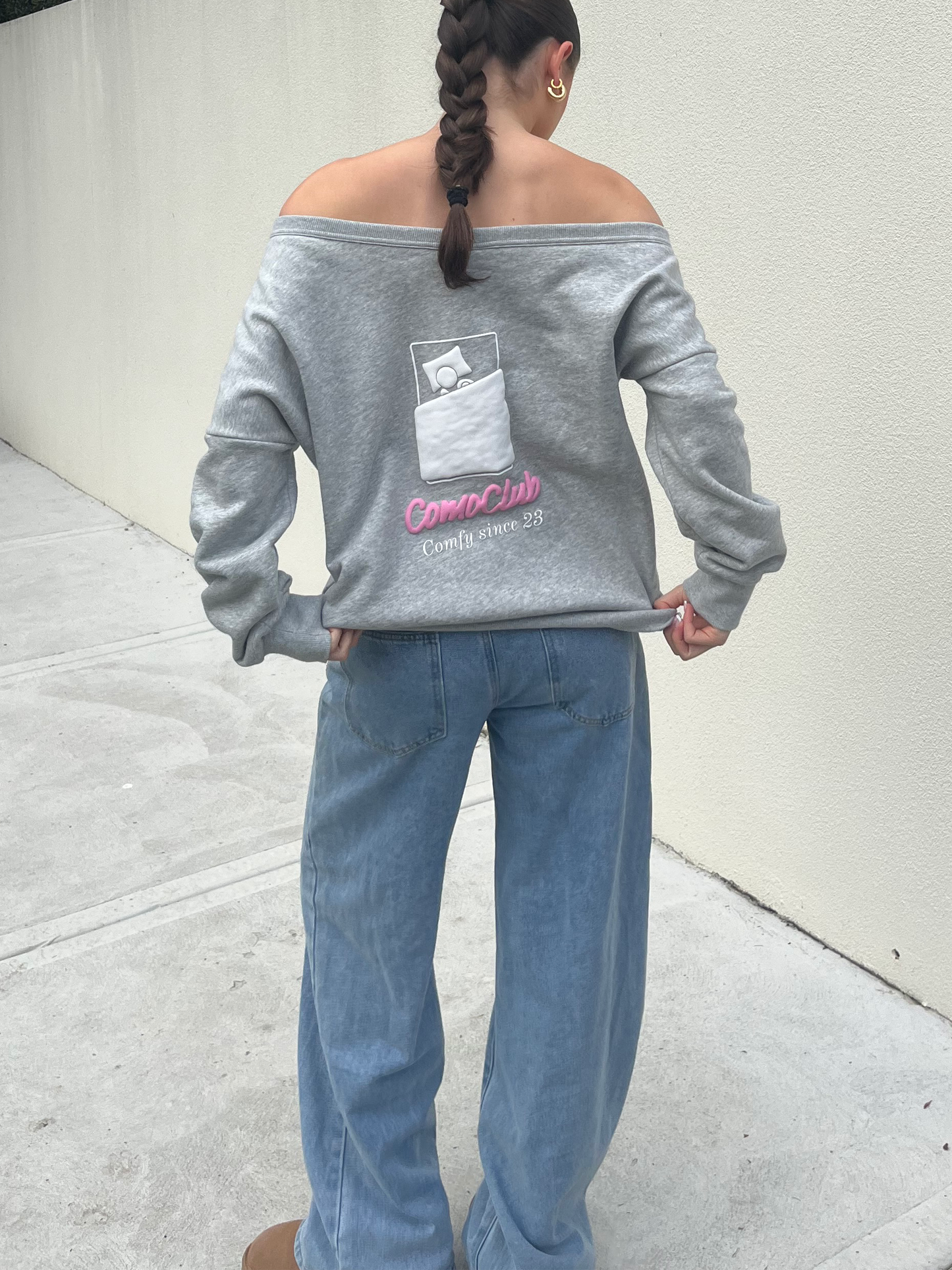 GREY/PINK OFF THE SHOULDER JUMPER