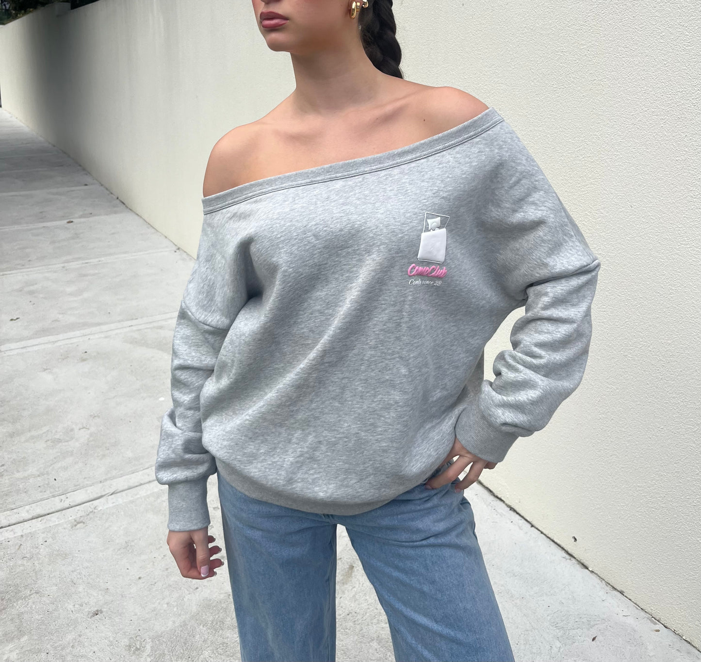 GREY/PINK OFF THE SHOULDER JUMPER