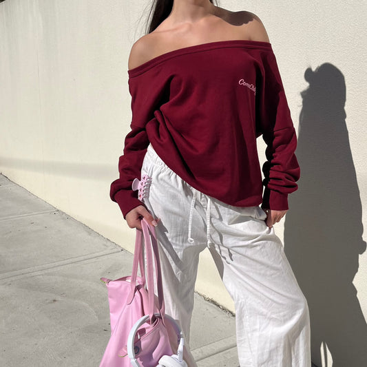 BURGUNDY BOW OFF THE SHOULDER JUMPER