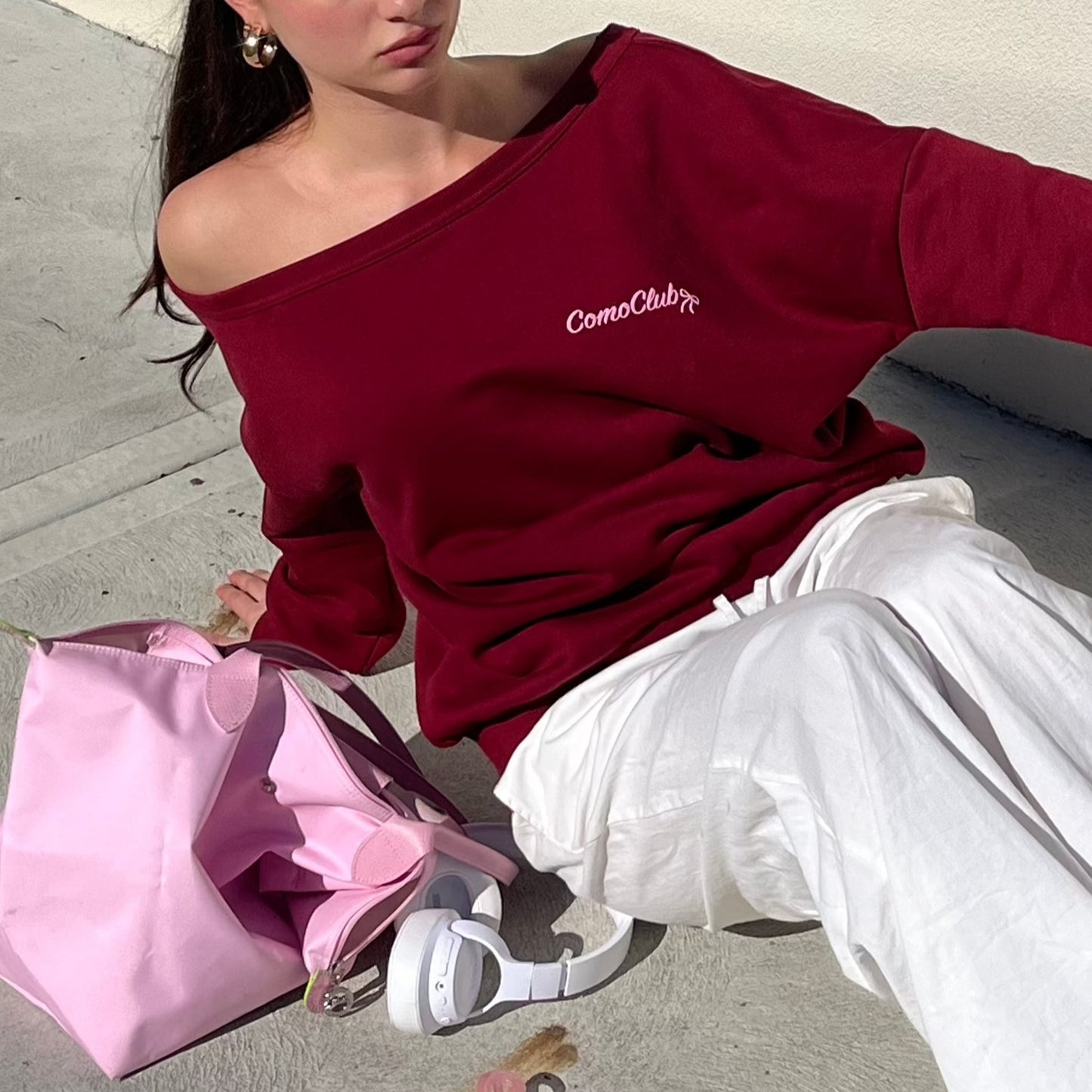 BURGUNDY BOW OFF THE SHOULDER JUMPER