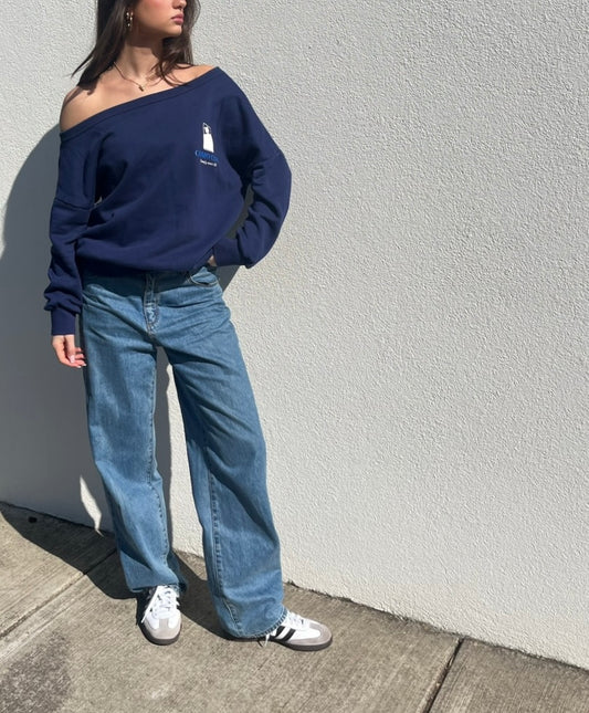 NAVY OFF THE SHOULDER JUMPER