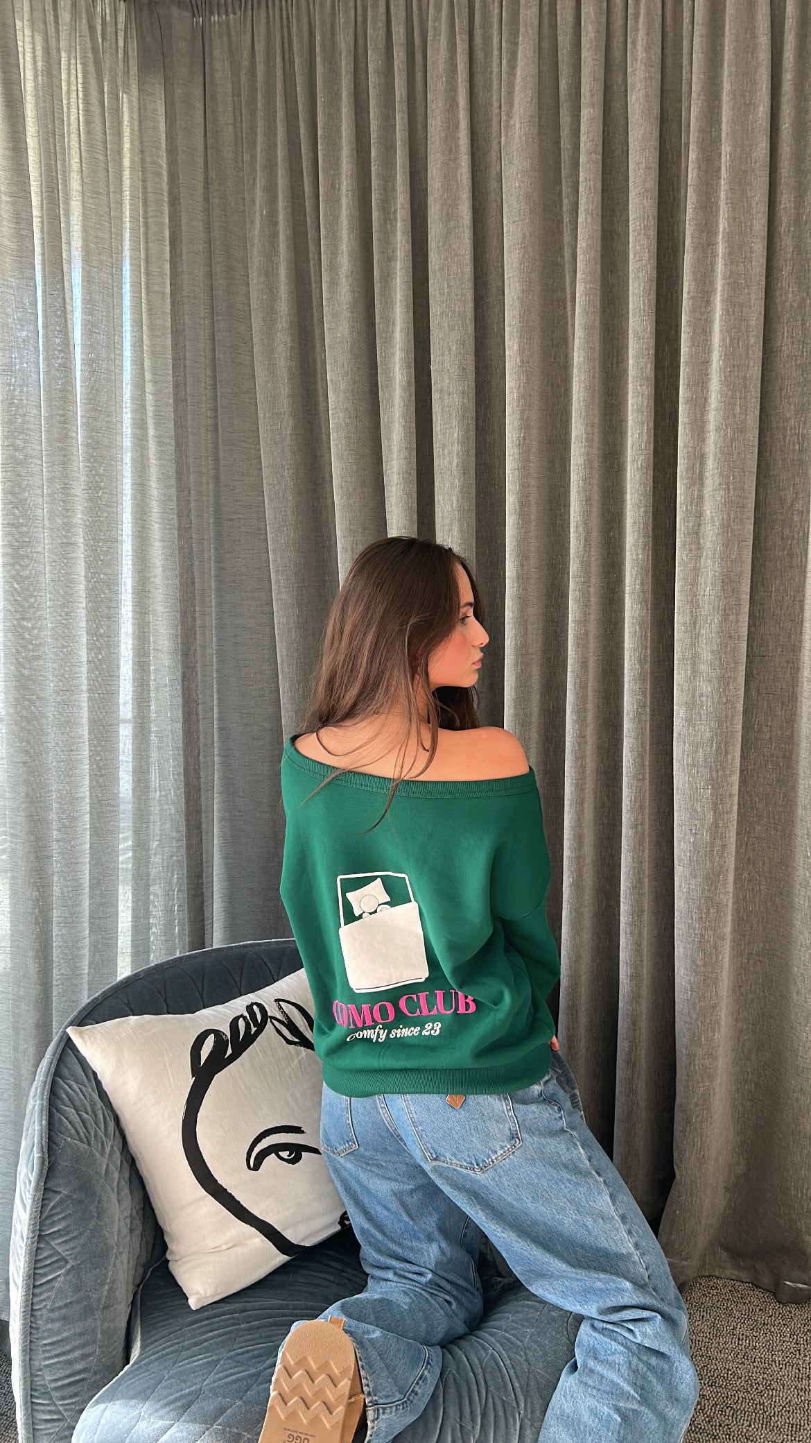 Green off shoulder on sale jumper